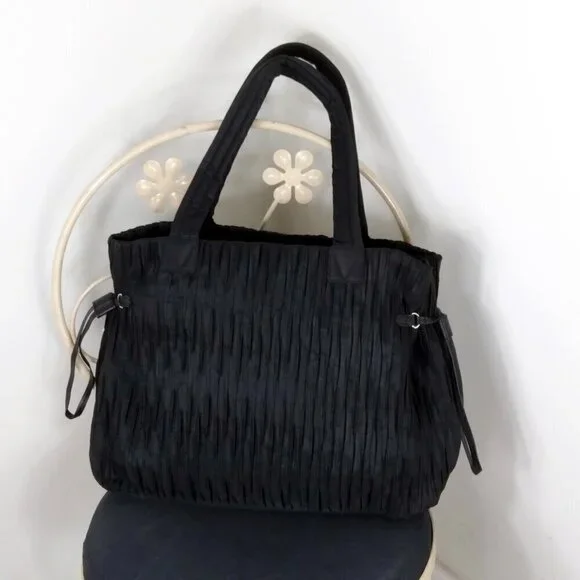 Victoria's Secret Elegant Black Satin Pleated Zip & Cinched Overnight Tote NWOT - Picture 2 of 15